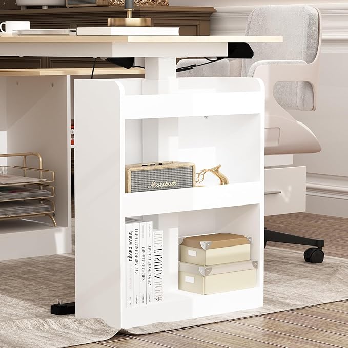 Homsee Home Office L Shaped Electric Standing Desk with Drawers and Shelves Height Adjustable Stand up Desk 63 Computer Executive Corner Table Oak &amp White