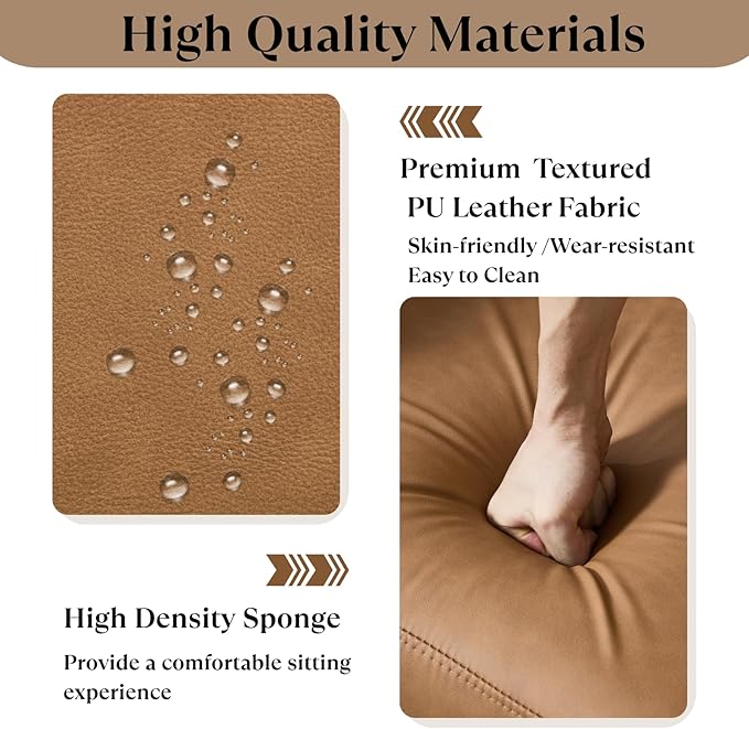 Mid Century Modern Accent Chair Rattan Armchair with Wood Legs Living Room Chair PU Leather Upholstered Lounge Chair for Bedroom Reading Room Brown