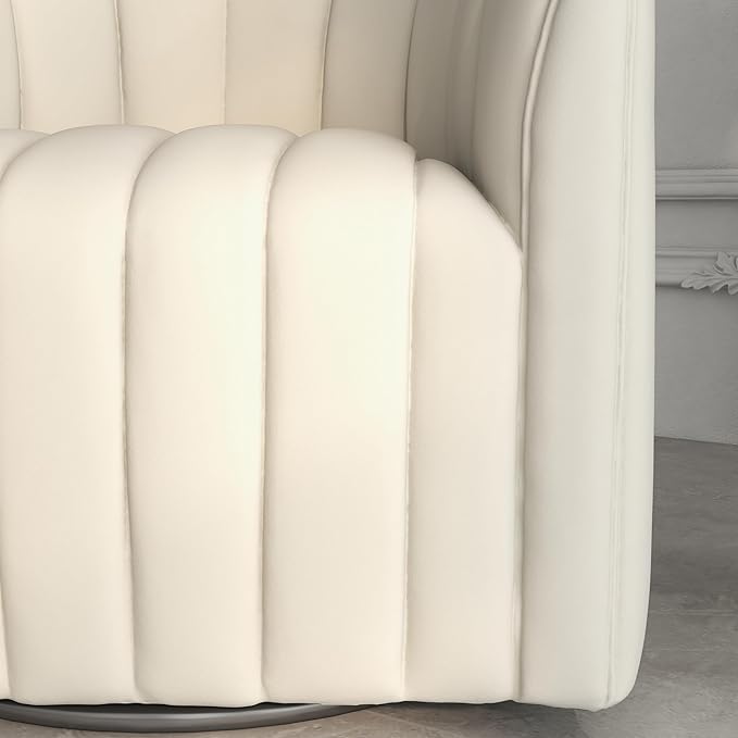 Swivel Accent ChairCuddle Modern Barrel ArmchairComfy Velvet Round Chair with Metal Base for Living Room Bedroom(Beige)