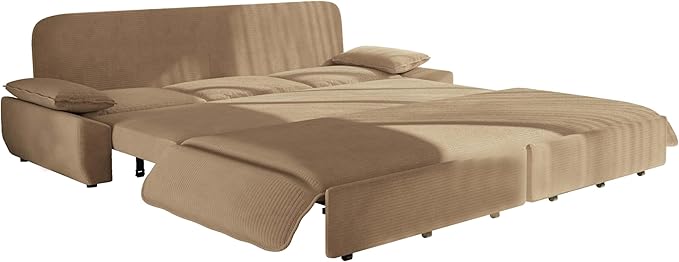 94.5 Pull Out Couch King Size Futon Sofa Bed 3-in-1 Convertible Sleeper Sofa Bed with Cushion Armrest Modern Corduroy Loveseat Couches for Living Room Small Space Apartment Camel