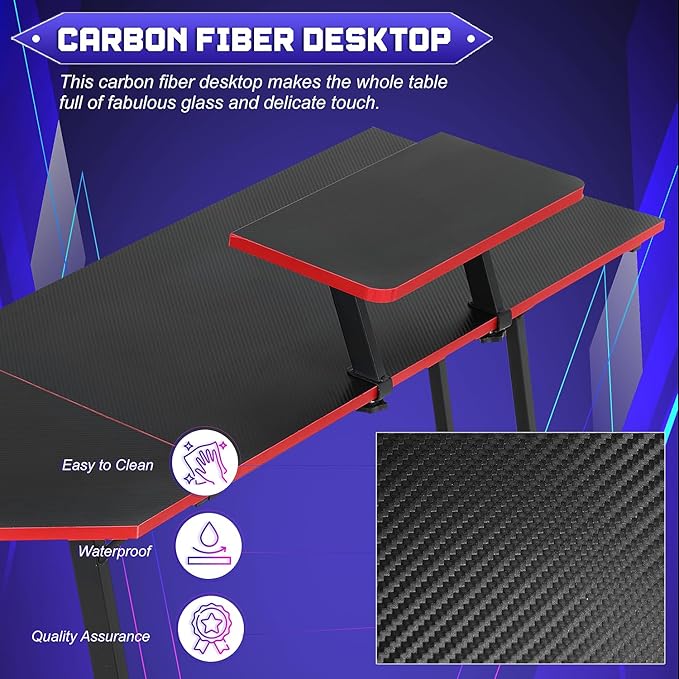 NChanmar L Shaped Gaming Desk with Monitor Riser Stand Home Office Corner Desk for Studying Working Large Desktop Black