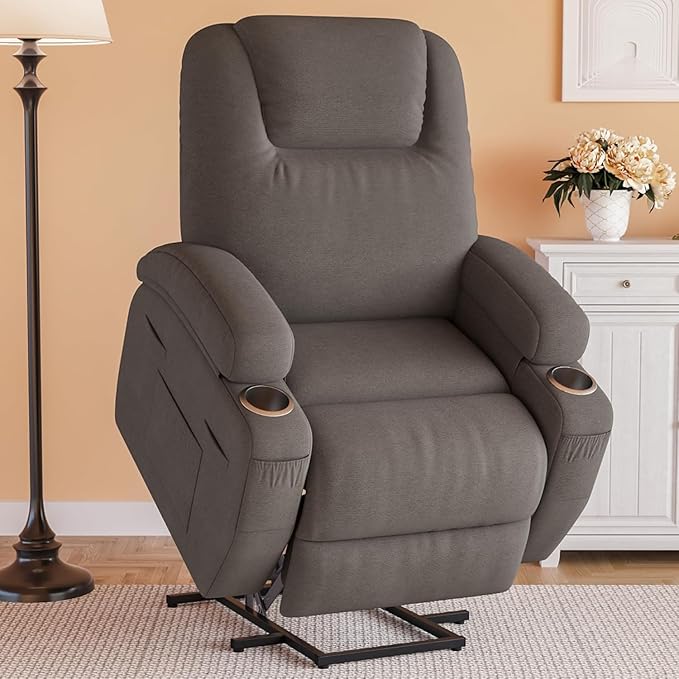 Flamaker Power Lift Chair Massage Recliner Chairs for Elderly - Ergonomic Design with Cup Holders &amp Side Pockets Remote Control (Gray)
