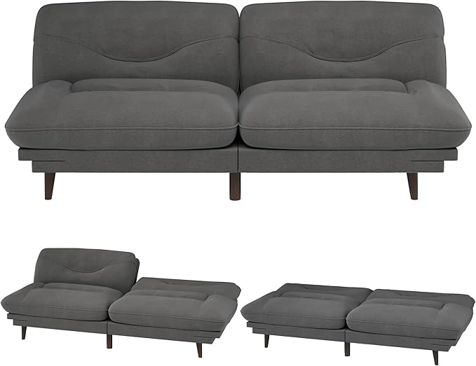 JUMMICO Convertible Futon Sofa Bed Sleeper Futon Couch with Adjustable Backrest and Armrests Modern Loveseat with Sturdy Wood Frame for Small Spaces Apartments (Fabric Dark Gray)