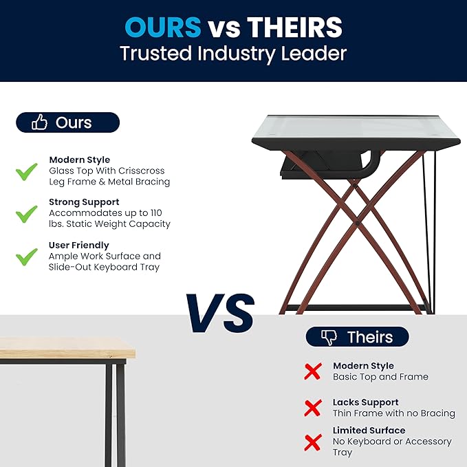 Flash Furniture Jude Tempered Glass Computer Desk with Pull-Out Keyboard Tray and Crisscross Frame Small Computer Desk for Home Office Cherry/Clear