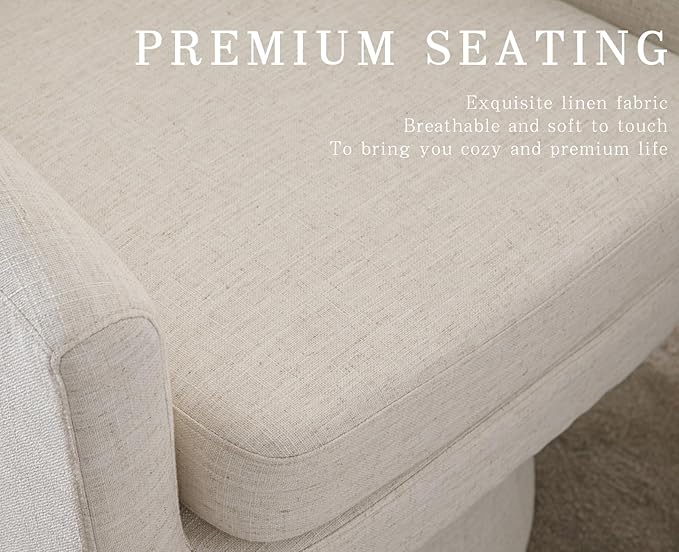 Linen Swivel Accent Chairs Set of 2 Beige Barrel Arm Chair Round Cozy Upholstered Reading Chair Modern Comfy Fabric Single Sofa Chair for Living Room/Bedroom