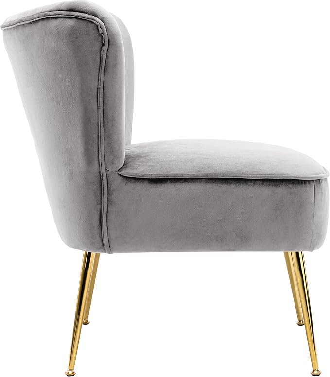 WO Home Furniture 25 Wide Tufted Velvet Accent Chair with Rust Resistant Golden Metal Legs Premium Quality Rust Resistant Seat for Your Den Living Room Bedroom Inside Area (Gray)