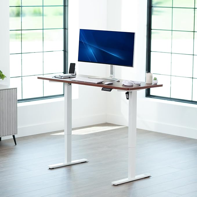 VIVO Electric 60 x 24 in Standing Desk Memory Height Adjustment 1B Series Holds 220 lbs One-Piece Dark Walnut Top White Frame DESK-KIT-1W6D