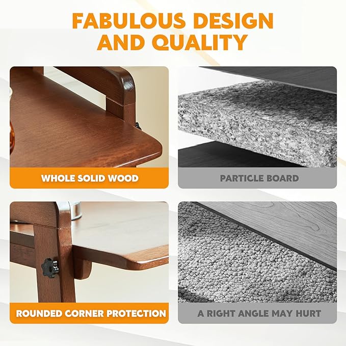 Solid Wood Folding Desk Mid Century Modern Table 47'' Foldable Writing Computer Desk for Home Office Simple Study Makeup Workstation Wooden Study Office Desk Table for Small Spaces Walnut Color