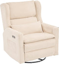 Oversized Swivel Rocker Recliner with Adjustable Headrest 26 Extra Wide Glider Recliner Nursery Chair with Double Cushion Chenille Glider Rocking Chair for Living RoomCup HolderBeige