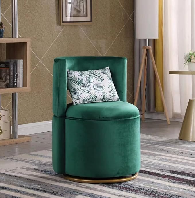 360° Swivel Accent Chair with Storage Function Velvet Curved Chair with Gold Metal Base for Living Room Nursery Bedroom [Video]