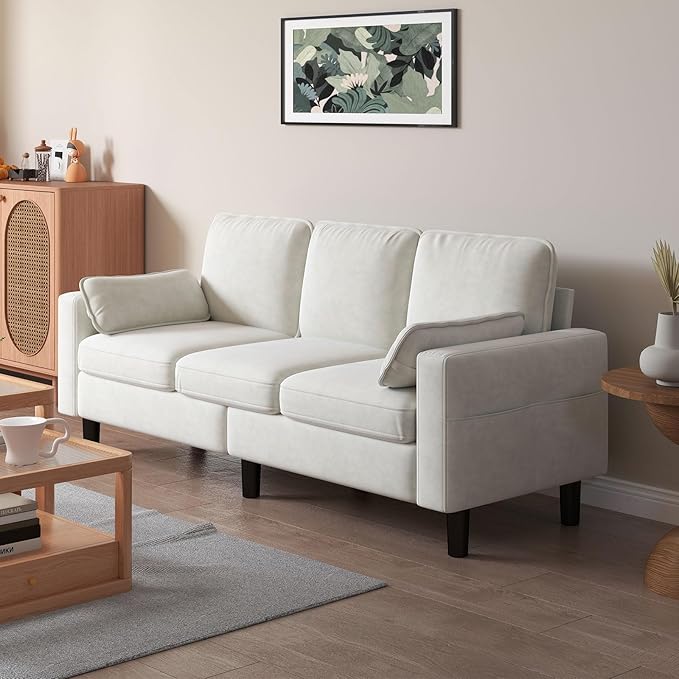 Kinfant Accent Living Room Chair - Modern Upholstered Armchair Reading Side Chair Single Sofa for Bedroom Apartment Studio Office Waiting Room (White 3-Seater)