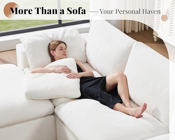 Jocisland 130 Cloud Modular Sectional Sofa No-Assembly Oversized Chenille Couch with 83.5 Extra-Deep Chaise Modern White Cloud Couch for Living Room
