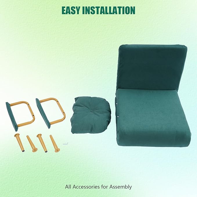 Convertible Sleeper Sofa Bed 3 in 1 Multi-Functional Sofa Chair Bed with 5 Position Adjustable Backrest Folding Sofa Bed Floor Single Chairs Fold Out Chair Beds for Living Room (Green)