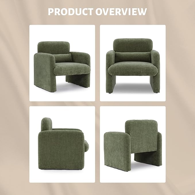 GAOMON Modern Accent Chair with Arms 28.5 W x 27 D Chenille Upholstered Single Seater Sofa Chair Comfy Armchair for Living Room Bedroom Office Apartment - Green