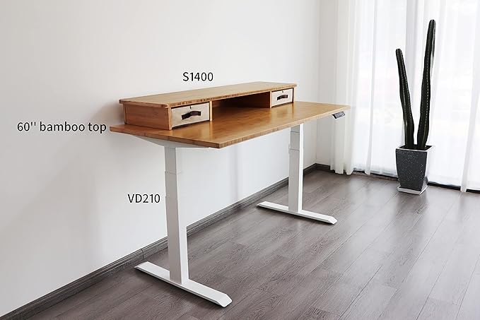VWINDESK 60 x 30 x 1 Inch 100% Solid Bamboo Desk Table Top Onlyfor Standing Desk Home Office Desk with 60mm Grommets(Right Angle)