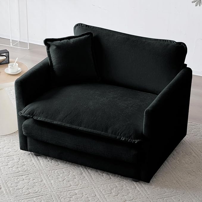 Chenille Oversized Accent Chair 41.4 Comfy Modular Single Sofa Cloud Couch Chair Upholstered Deep Seat Armchair with Pillow for Living Room Bedroom Family Room Reading Nook Black