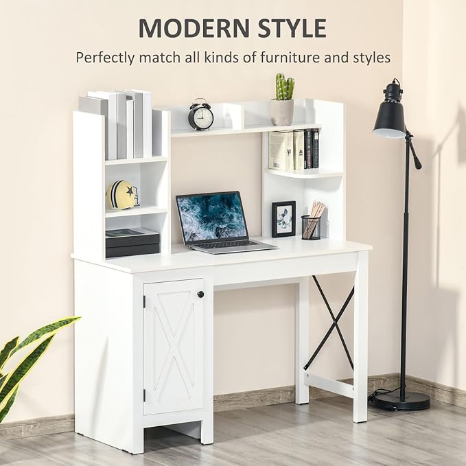 Farmhouse Computer Desk with Hutch &amp Cabinet Home Office Storage Solutions for Study White