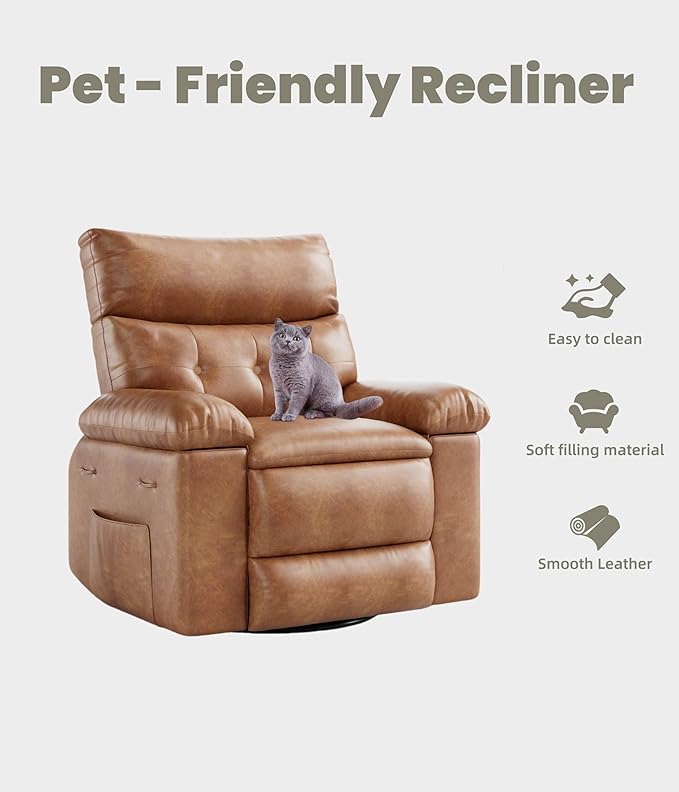 GarveeHome Oversized Recliner Chair 27 Extra Wide Manual Recliner with Heat and Massage 400lbs Heavy Duty PU Leather Single Sofa Large Lazy Chair for Big and Tall Adults Living Room &amp Bedroom
