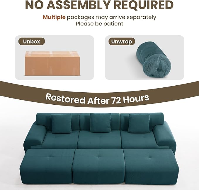 L-Shaped Boneless Modular Sectional Sofa Boneless Sectional Couch Oversized 4-Seater Cloud Couch with Deep Seat and Movable Ottoman for Living Room Apartment Green
