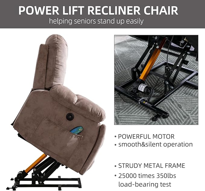 CANMOV Power Lift Recliner Chair with Massage and Heat for Elderly Overstuffed Wide Recliners Heavy Duty and Safety Motion Reclining Mechanism with USB Ports 2 Concealed Cup Holders Apricot