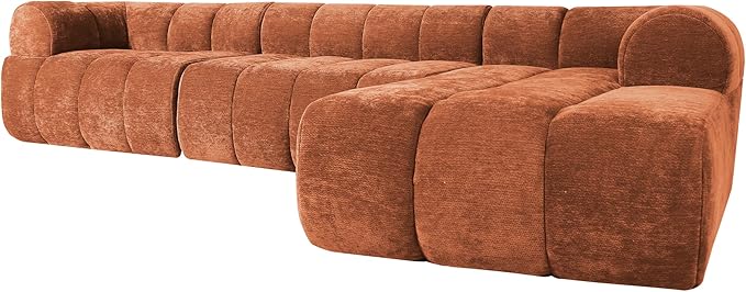 122 Modern L-Shaped Sectional Sofa with High-Density Fully Compressed Sponge and Chaise Lounge2-Piece SetFully Assembled Right Hand Facing Perfect for Living RoomLounge (Orange_94)