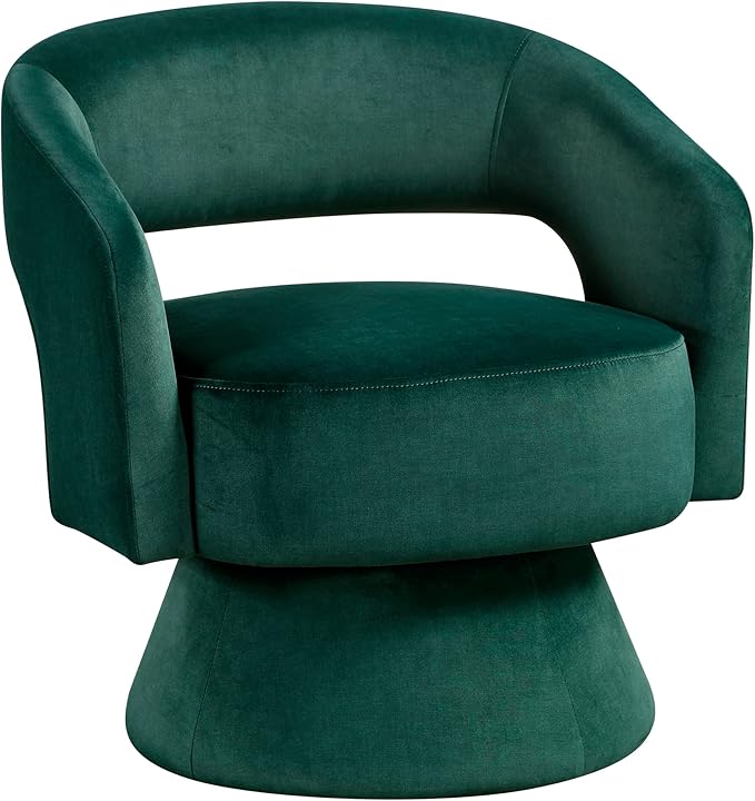 Lexicon 360 Degree Swivel Accent Chair Modern Comfy Velvet Round Barrel Chair Open Back Plush Foam Cushions Metal Swivel Base for Living Room/Bedroom/Office Green
