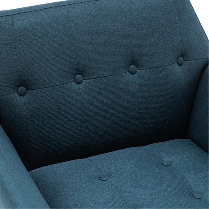 Pemberly Row Accent Chair Blue Polyester Fabric Solid Wood Legs with Espresso Finish 30 x 27.25 x 31.5 in. Button-Tufted Mid-Century Modern Design Living Room or Lounge Chair