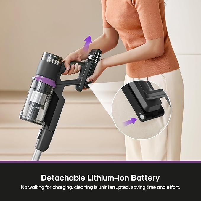 EurekaCordless Vacuum - 50 Min Runtime for Large Homes 5.5 lbs Lightweight Ideal for Pet Hair &amp Allergies on Hardwood &amp Carpet ReactiClean 410