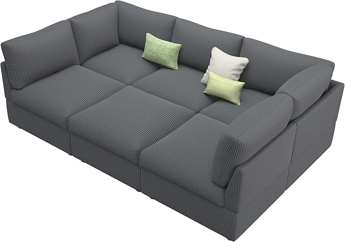 Jocisland Oversized Modular Sectional Sofa with 32 Deep Seat 6 Seater Sectional Couch Modular Sofa for Living Rooms Tool-Free Assembly Flexible Modular Couch Layout-Corduroy Gray