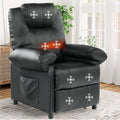 KCREAM Pushback Recliner Chair with Massage and Heat Overstuffed Manual Reclining Chair Single Sofa for Living Room Push Back Small Leather Recliner Black
