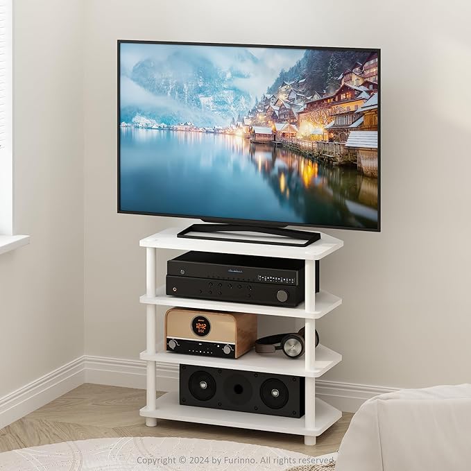 Furinno ECON TV Stand 4-Tier Petite Entertainment Center TV Console for TV up to 32 Inch Easy Assembly for Living Room Bedroom White