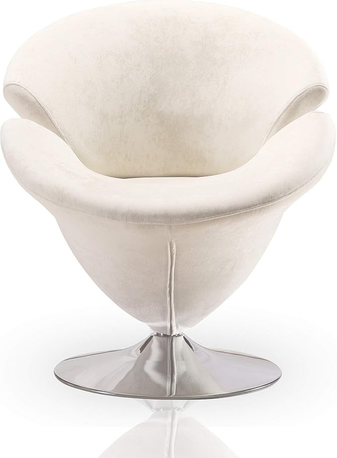 Manhattan Comfort Tulip Swivel Accent Chair Set of 2 with 360° Turn Modern Flower Inspired Design Soft Velvet Upholstery Polished Chrome Base No Assembly Required 300 Lbs Capacity White