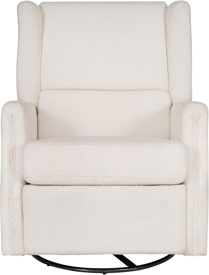 Flash Furniture Omma Swivel Glider Rocking Recliner Manual Wingback Recliner with 360 Degree Swivel for Living Room Bedroom or Nursery Upholstered Off-White Boucle