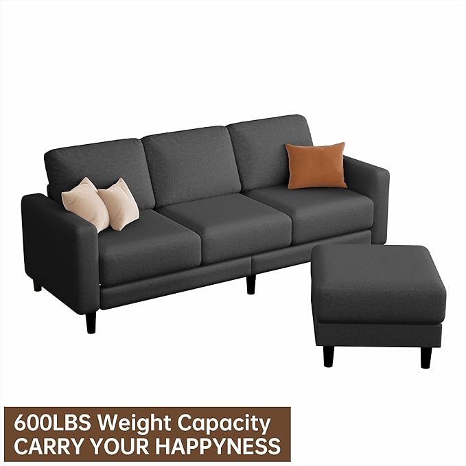 ZeeFu 73 Sectional Sofa Couch for Living Room L Shaped Couch with Extra Thick Deep Seat Cushions 3 Seater Convertible Sofa with Movable Ottoman for Small Apartment 650lbs Heavy Duty (Dark Grey)