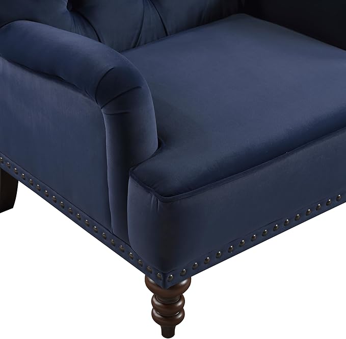 Luxurious Living Room Chair 1pc Blue Upholstered Button Tufted Nailhead Trim Modern Living Room Furniture