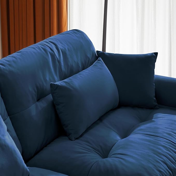 Oversized Velvet Sectional Sofa with Movable Ottoman Deep Seat Cloud Couch for Living Room - Blue