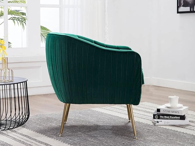 Velvet Accent Chair Modern Barrel Arm Chair with Golden Finished Metal Legs for Living Room and Bedroom Christmas Green