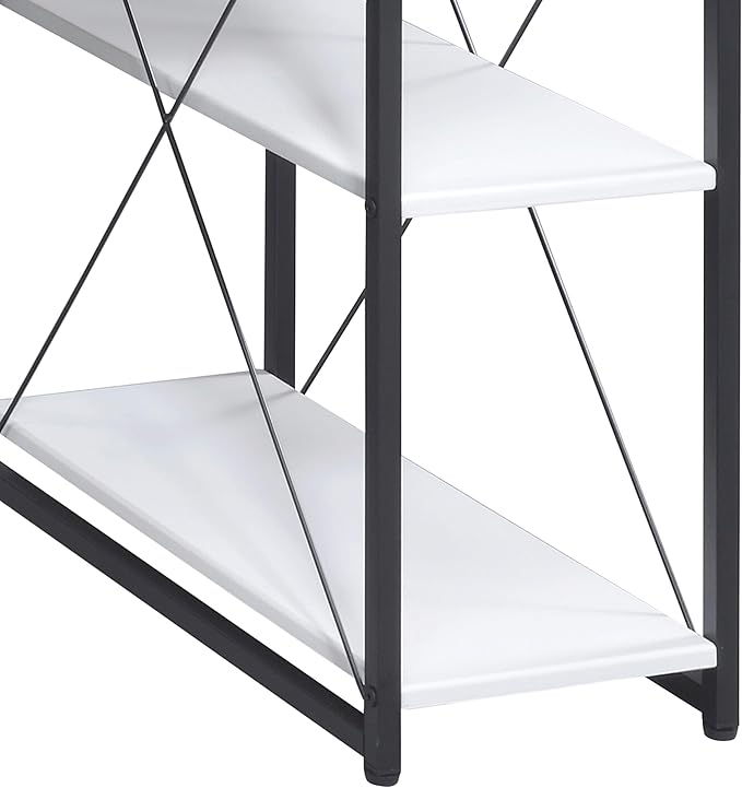 White and Black Office Desk with Open Shelves