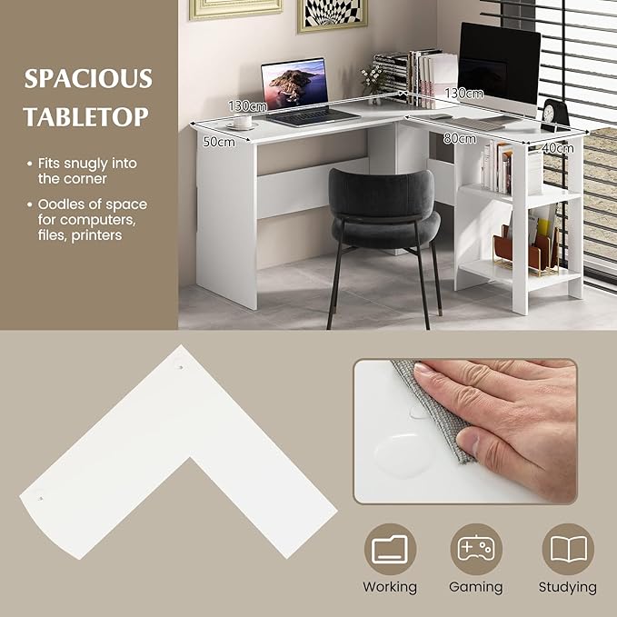Nightcore 51 Inch L Shaped Desk with Storage Corner Desk with Open Shelves and CPU Stand Modern Office Computer Desk for Gaming Work Study Home Office White