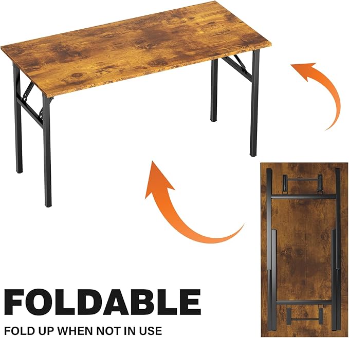 DlandHome Folding Table Computer Desk Workstation Table Conference Table Home Office Desk Fully Assembled (47 Inches Retro)