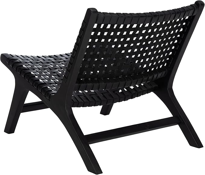 Safavieh Home Luna Black and Black Leather Woven Accent Chair