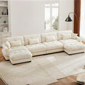 166 Oversized Couch 4 Seater Modular Sectional Sofa Beige White Large U Shaped Sectional Couches Fluffy Couch Set 4 Seater Velvet Cloud Couches with Ottoman Sofas for Living Room