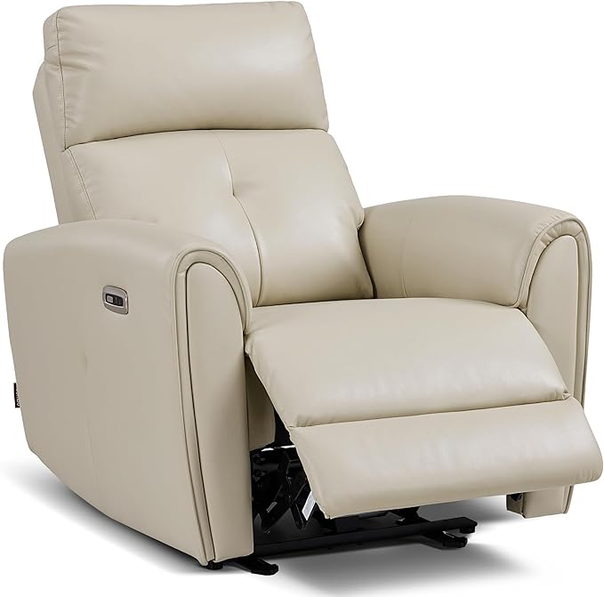 MCombo Power Small Recliners for Small Spaces Living Room RVs Modern Style Zero Wall Hugger Recliners Chair with Lumbar Support USB&ampCharging Ports FSC Certified Faux Leather PR699 (Beige)