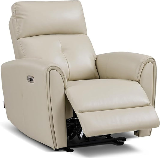 MCombo Power Small Recliners for Small Spaces Living Room RVs Modern Style Zero Wall Hugger Recliners Chair with Lumbar Support USB&ampCharging Ports FSC Certified Faux Leather PR699 (Beige)