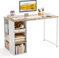 Tangkula Computer Desk with Storage Shelves Home Office Desk with 5 Side Shelves &amp Metal Frame Space Saving Laptop PC Desk Writing Study Desk Modern Vanity Desk for Bedroom (Natural)