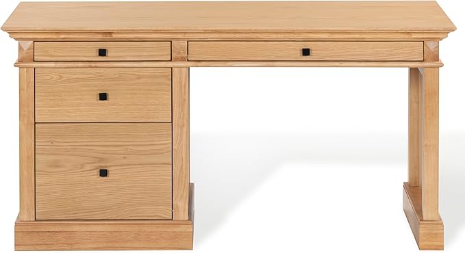 SAFAVIEH Couture Collection - Francesco Natural Wood 4-Drawer Desk with Black Accents Modern Writing Table with Storage (SFV4239B)