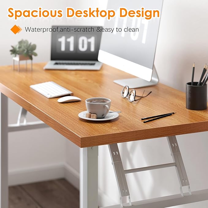 Need Computer Desk Office Desk 62 inches Folding Table with BIFMA Certification Conference Table WorkstationTeak White