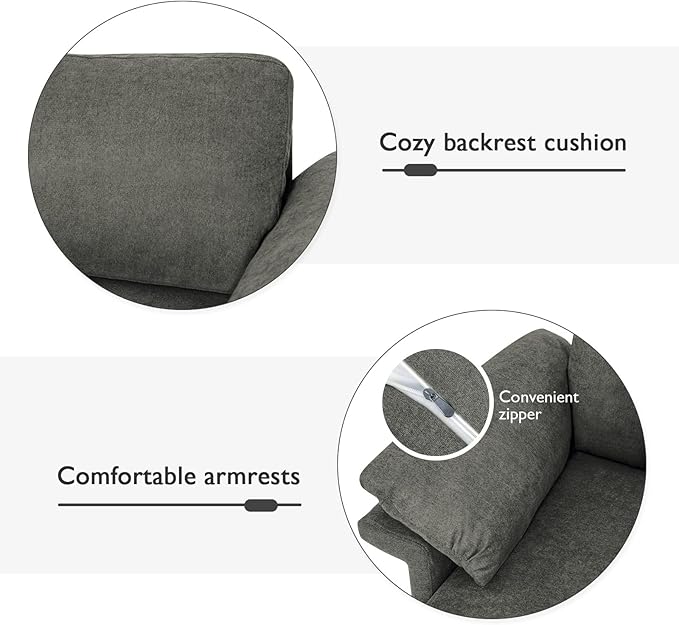 Giantex Set of 2 Single Sofa Accent Chair with 5 Inch Comfy Cushion Zippered Armrests Steel Legs Living Room Armchair Upholstered Leisure Chair for Bedroom Reception Room Grey
