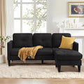 Convertible Sectional Sofa Couch for Living Room L-Shaped Couch 3 Seats Sofas Movable Ottoman Small Sofa Mid Century for Small Apartments Space Living Room and Office (Linen Fabric Black)