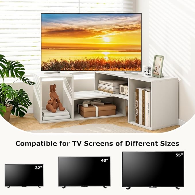 Tangkula 2 Pieces L-Shaped TV Stand Free-Combination Entertainment Center for TVs up to 55 Inch Modern TV Media Console Table with 4 Open Cubes DIY Bookcase Shelf for Living Room (White 2 pcs)